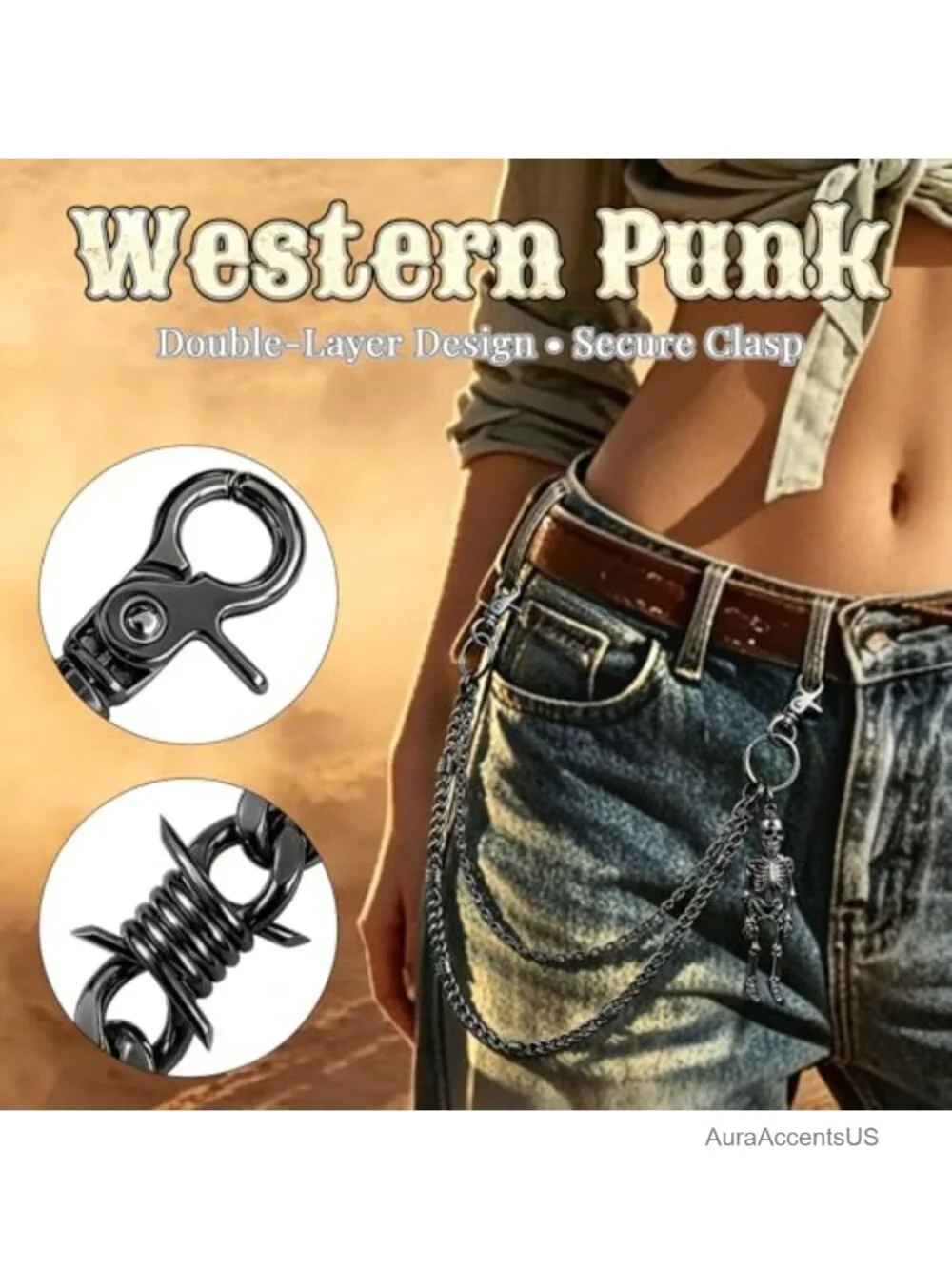 Punk Gothic Double Layer Skull Wallet Chain for Men